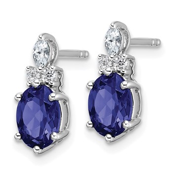 14K White Gold Diamond and 7x5 Oval September/Lab Created Sapphire Post Earrings — alternate view