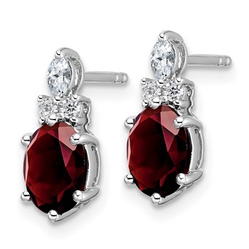 14K White Gold Diamond and 7x5 Oval January/Garnet Post Earrings — alternate view