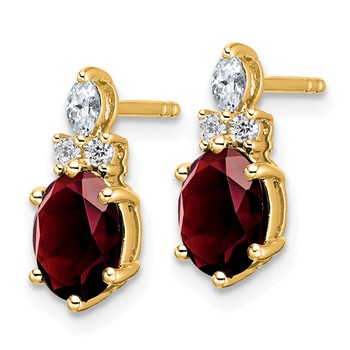 14k Diamond and 7x5 Oval January/Garnet Post Earrings — alternate view