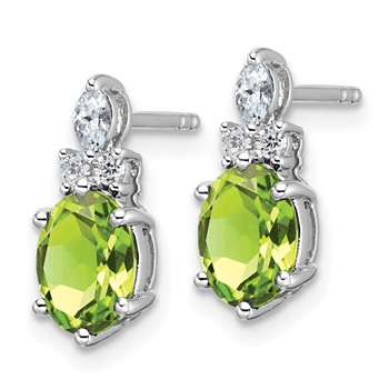 14K White Gold Diamond and 7x5 Oval August/Peridot Post Earrings — alternate view