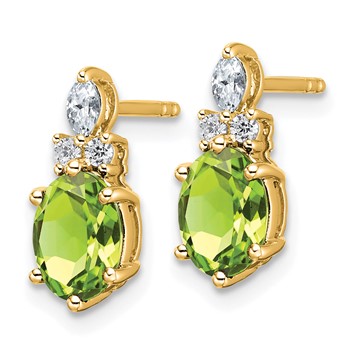 14k Diamond and 7x5 Oval August/Peridot Post Earrings — alternate view