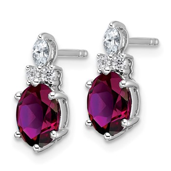 14K White Gold Diamond and 7x5 Oval June/Rhodolite Garnet Post Earrings — alternate view