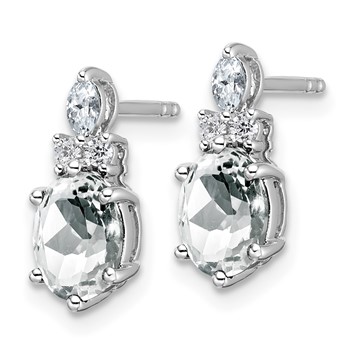 14K White Gold Diamond and 7x5 Oval April/White Topaz Post Earrings — alternate view