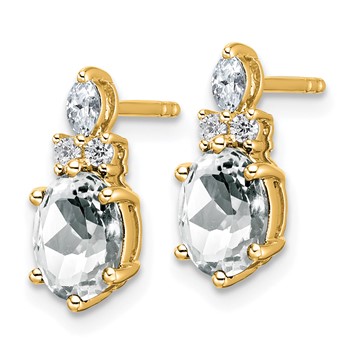 14k Diamond and 7x5 Oval April/White Topaz Post Earrings — alternate view