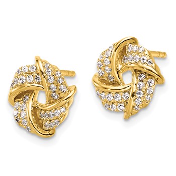 YG Sterling Silver CZ Love Knot Post Earrings