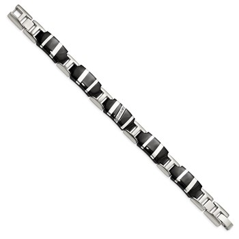 Edward Mirell Black Ti & Sterling Silver Polished .10ctw Dia Bracelet — alternate view