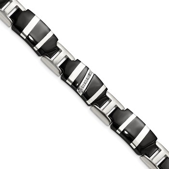 Edward Mirell Black Ti & Sterling Silver Polished .10ctw Dia Bracelet