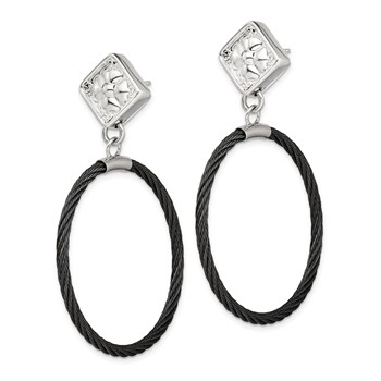 Edward Mirell Black Ti Cable and Sterling Silver Floral Post Dangle Earrings — alternate view