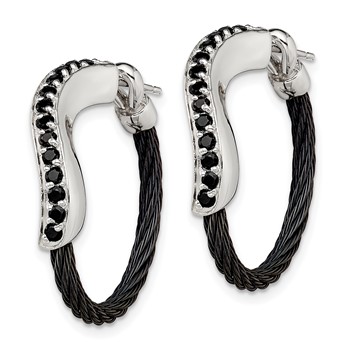 Edward Mirell Black Ti Cable and Sterling Silver with Black Spinel Hoop Earrings — alternate view