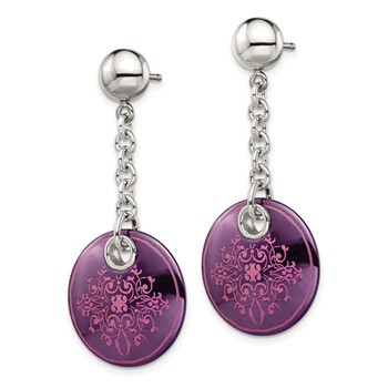 Edward Mirell Black Ti Anodized Pink Ornate Circle and Sterling Silver Post Dangle Earrings — alternate view