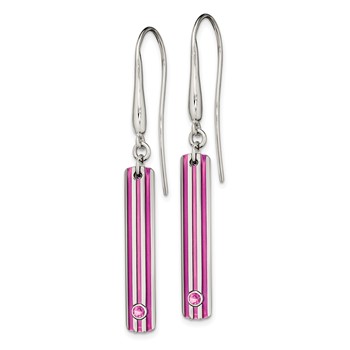 Edward Mirell Titanium Triple Groove Pink Anodized and Pink Sapphire Dangle Earrings — alternate view