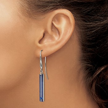 Edward Mirell Titanium Triple Groove Blue Anodized and Blue Sapphire Dangle Earrings — alternate view