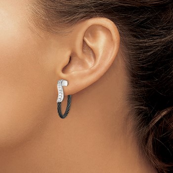 Edward Mirell Black Ti Memory Cable and Argentium Sterling Silver with White Sapphire Hoop Earrings — alternate view