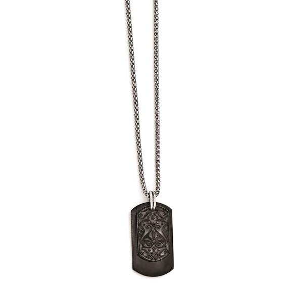 Edward Mirell Black Ti & Sterling Silver Dog Tag Pendant Necklace