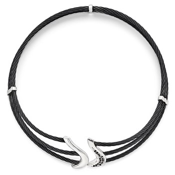 Edward Mirell Black Ti & Sterling Silver Black Spinel Cable Flex Collar — alternate view