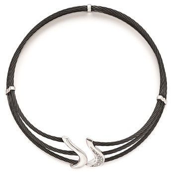 Edward Mirell Black Ti & Sterling Silver White Sapphire Cable Flex Collar — alternate view