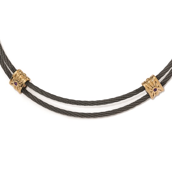 Edward Mirell Titanium & Bronze Amethyst Cable Necklace - Quality Gold