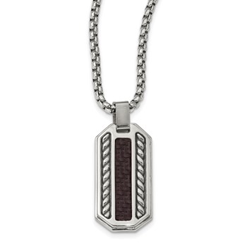 Edward Mirell Stainless Steel Marsala Carbon Fiber Dog Tag Necklace