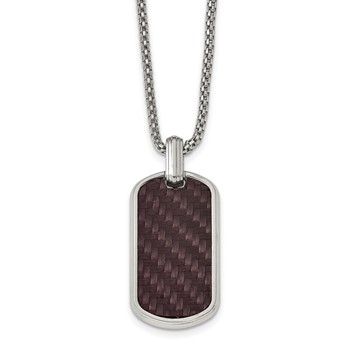 Edward Mirell Stainless Steel Marsala Carbon Fiber Dog Tag Necklace