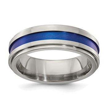 Edward Mirell Titanium Grooved Blue Anodized Flat 7.5mm Band