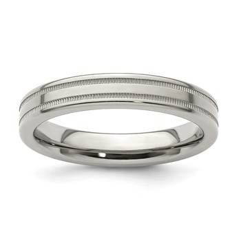 Edward Mirell Titanium Brushed/Polished Flat Milgrain 4mm Band Size 5