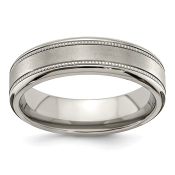 Edward Mirell Titanium Brushed/Polished Flat Milgrain 6mm Band Size 6