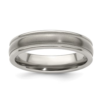 Edward Mirell Titanium Brushed/Polished Tri Dome Milgrain 5mm Band Size 5
