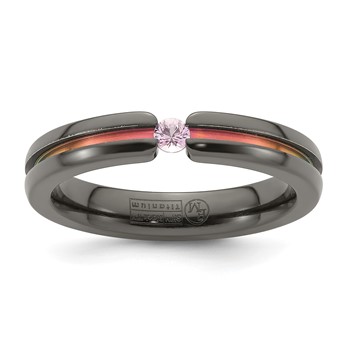 Edward Mirell Black Ti Pink Sapphire and Pink Anodized Grooved 4mm Band