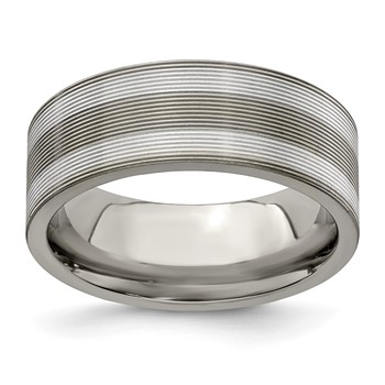 Edward Mirell Titanium with Sterling Silver Inlay Grooved 8.5mm Band