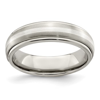 Edward Mirell Titanium Brushed&Polished w/Sterling Silver 6mm Band