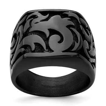 Edward Mirell Titanium Black Ti Casted Design Signet Ring
