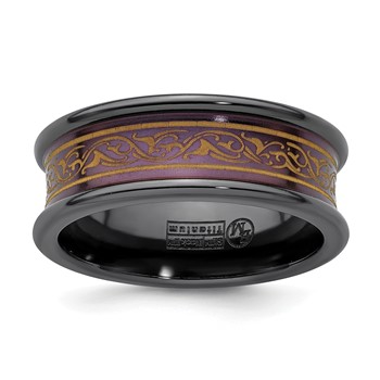 Edward Mirell Black Ti Copper-tone Anodized with Laser Pattern 8mm Concave Band