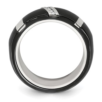 Edward Mirell Black TI & Sterling Silver .10ctw Diamond Polished Ring — alternate view