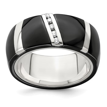 Edward Mirell Black TI & Sterling Silver .10ctw Diamond Polished Ring