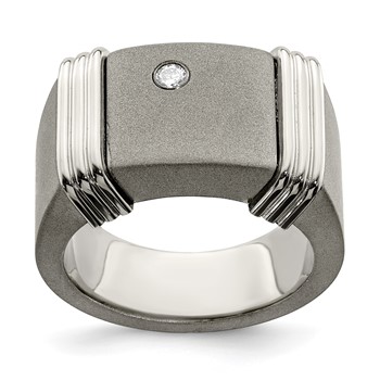 Edward Mirell Titanium & Argentium Sterling Silver Diamond Signet Ring