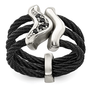 Edward Mirell Black Ti w/Sterling Silver Black Spinel Cable Flexible Ring