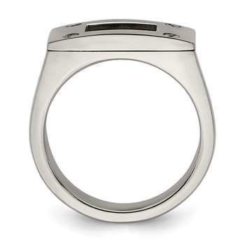 Edward Mirell Titanium Brown Leather Insert Polished Ring — alternate view