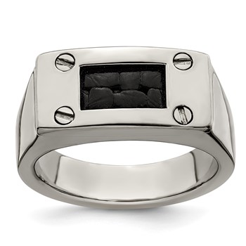 Edward Mirell Titanium Black Leather Insert Polished Ring