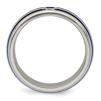 Edward Mirell Titanium Trpl Groove Blue Anodized & Sapphire Ring — alternate view
