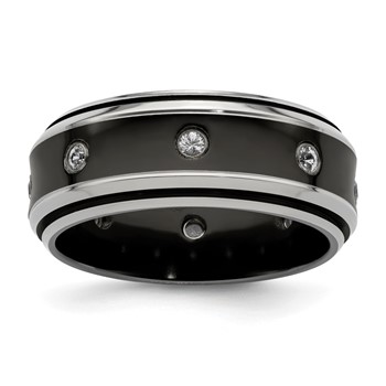 Edward Mirell Black Ti and Titanium Polished White Sapphire with Sterling Silver Bezels 9mm Band