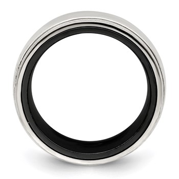 Edward Mirell Black Ti & Sterling Silver Polished Domed Milgrain Ring — alternate view