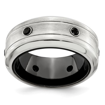 Edward Mirell Black Ti & Sterling Silver Brushed & Polished Spinel Ring