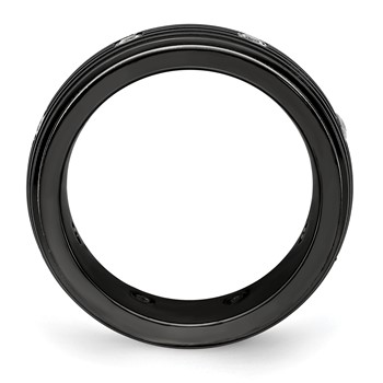 Edward Mirell Titanium & Black Ti With White Sapphires Grooved Ring — alternate view