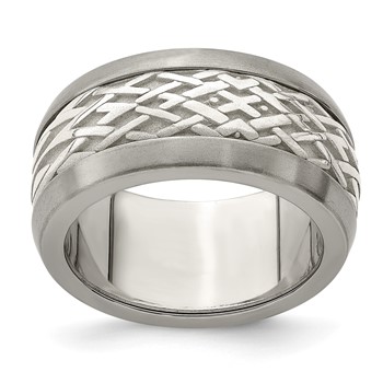 Edward Mirell Titanium & Sterling Silver Inlay Polished Weave Ring