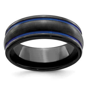 Edward Mirell Black Ti Scroll Pattern Blue Anodized 8mm Band