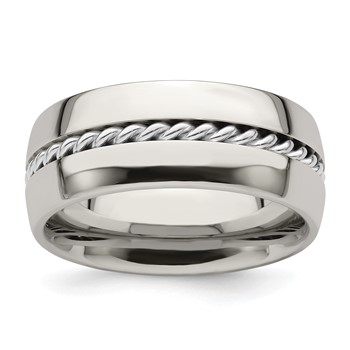 Edward Mirell Polished Cobalt with Sterling Silver Rope Inlay 9mm Band Size 10