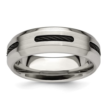 Edward Mirell Brushed/Polished Cobalt with Black Cable Accent 7mm Band Size 10