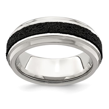 Edward Mirell Stainless Steel w/ Black Crete Inlay Stepped 8mm Band