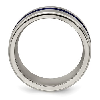 Edward Mirell Titanium with Blue Anodized Wide Center Stripe Flat 10mm Band — alternate view