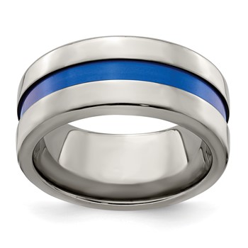 Edward Mirell Titanium with Blue Anodized Wide Center Stripe Flat 10mm Band
